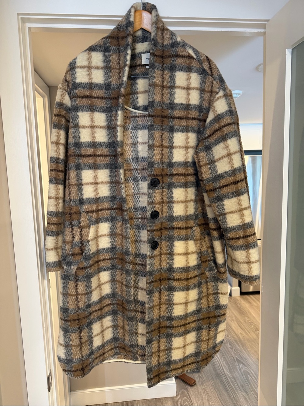 Isabel Marant Gabriel Coat in Cream, Brown & Gray